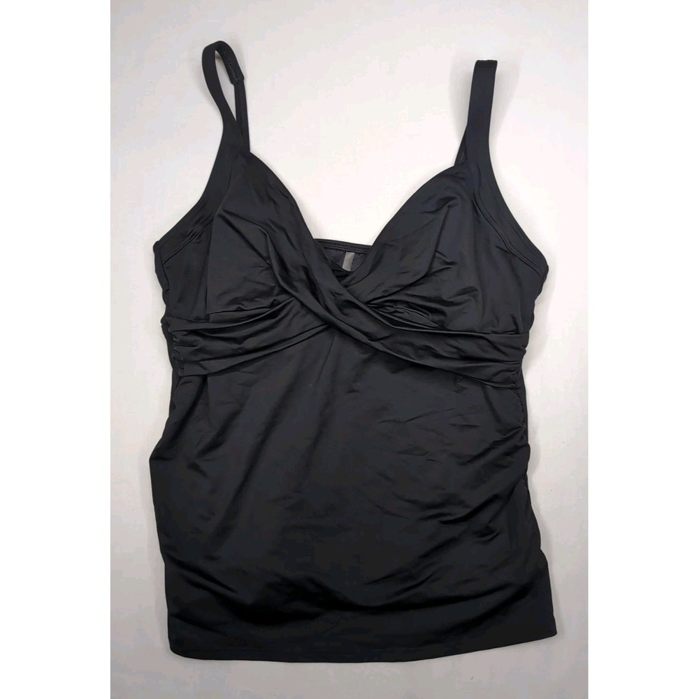 Lands' End Women's 16 Underwire Tummy Control Wrap Tankini Top 522597 Black
